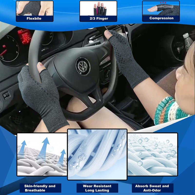 2 Pairs Arthritis Gloves, Compression Gloves for Women Men, Relieve Arthritis, Rheumatoid, Osteoarthritis, Carpal Tunnel Pain, Anti-Slip Fingerless Gloves for Hand Support (Pink+Pure Black,S)