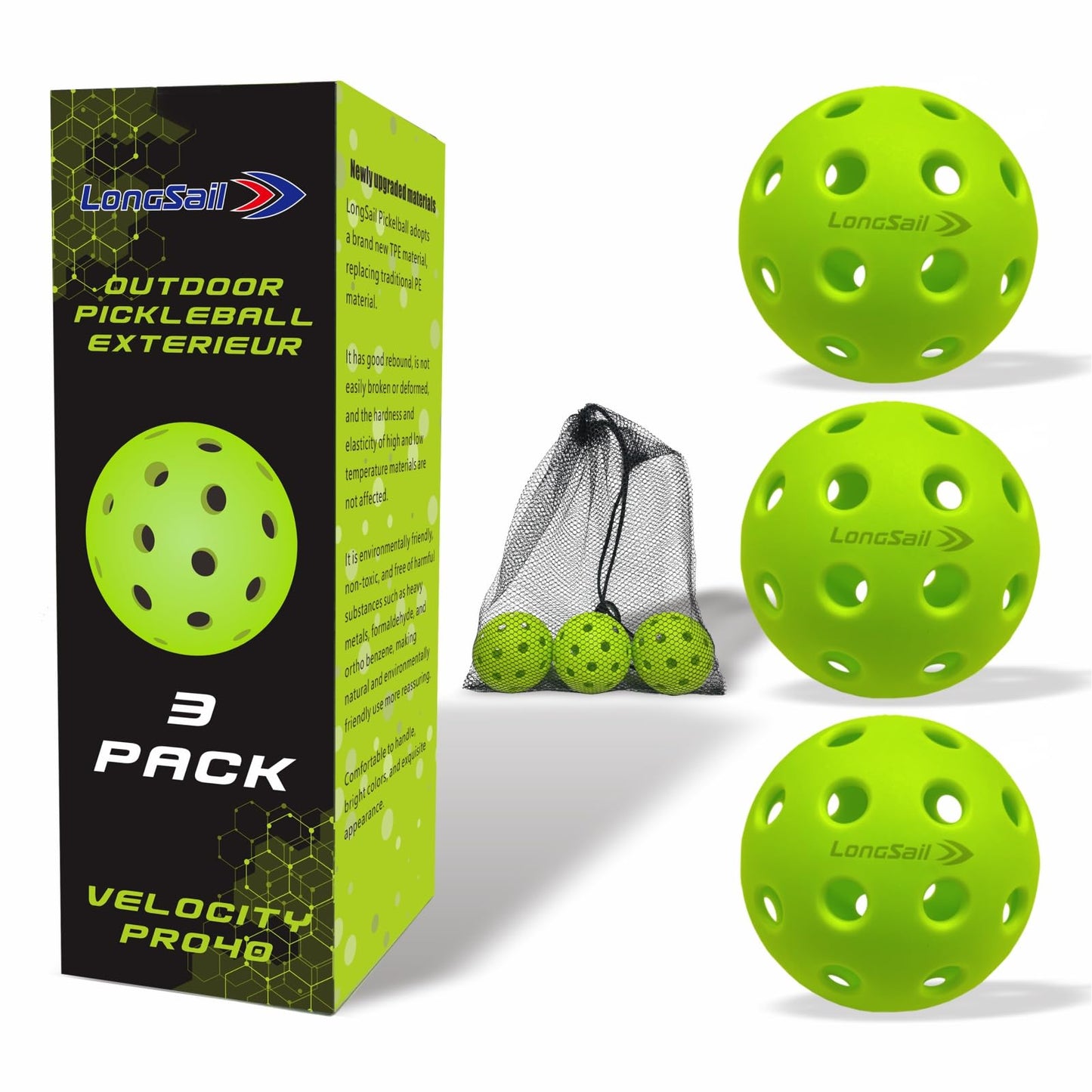 Longsail Outdoor pickleballs usapa Approved P40 ndoor Pickleball Balls Non-Friable & Non-Deformable USAPA Durability, Leisure Sports Beginners Club Neon Green 12 Pack