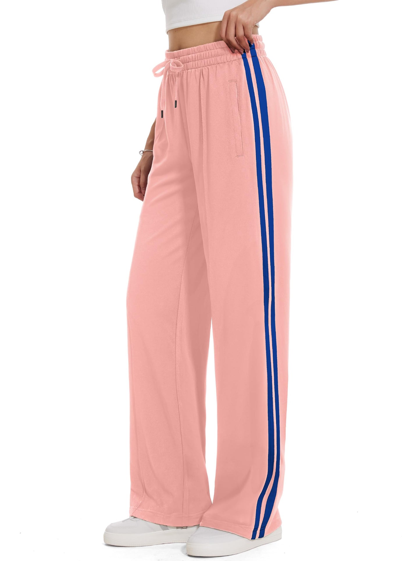 Tapata Petite Women's 28" Inseam Track Pants Elastic Waistband Y2K with Zipper Pockets Dance Studio Sweatpants, Pink, L