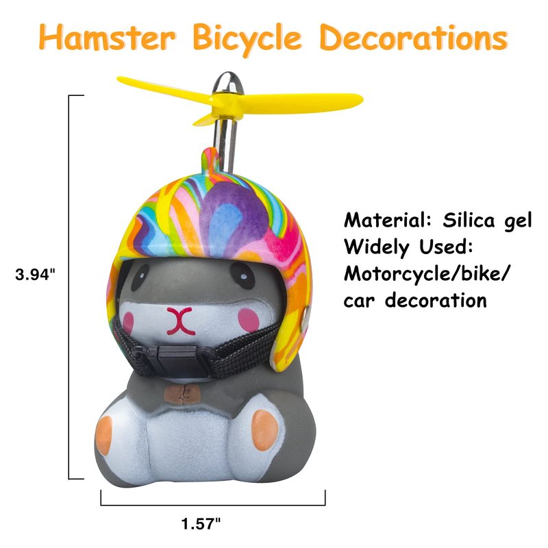 wonuu Duck Bike Bell with Light and Helmet Cute Hamster Bicycle Horn, Dashboard Decoration Hamster Motorcycle Bike Bells Rubber Duck Car Dashboard Decorations (Rainbow-Hamster)