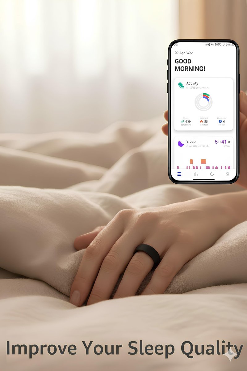 KLSD Smart Ring for Women Size 9 Ø 18.9mm – Bluetooth Fitness Tracker Ring with Sleep Tracker, Heart Rate Monitor, SpO2, Activity & Stress Tracking – Smart Ring Health Tracker for Women