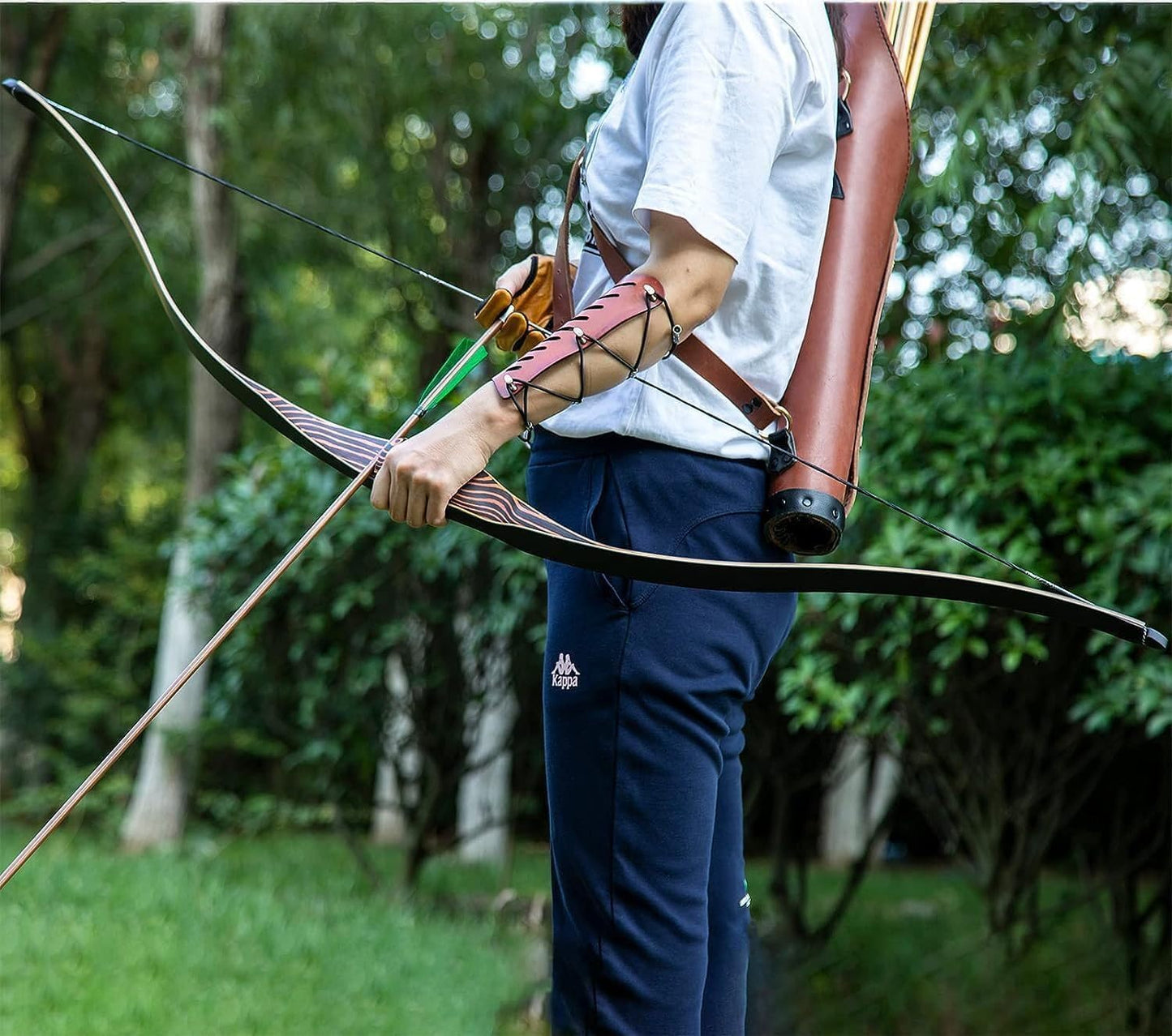 Deerseeker Outdoor Archery 54" Traditional Bow Hunting Longbow with Bamboo Core Limbs Handmade Recurve Bow RH/LH for Targeting Practice Shooting Youth & Adults Bow Set (45lb, Right Hand)