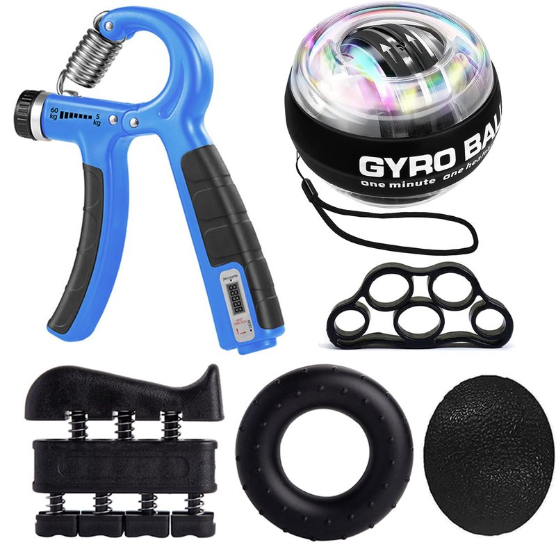 EASJOY Grip Strength Trainer Kit with Finger Exerciser, Hand Grip Strengthener, Hand Extension Exerciser, Stress Relief Ball, Grip Ring, Gyro Ball for Muscle Building and Injury Recover
