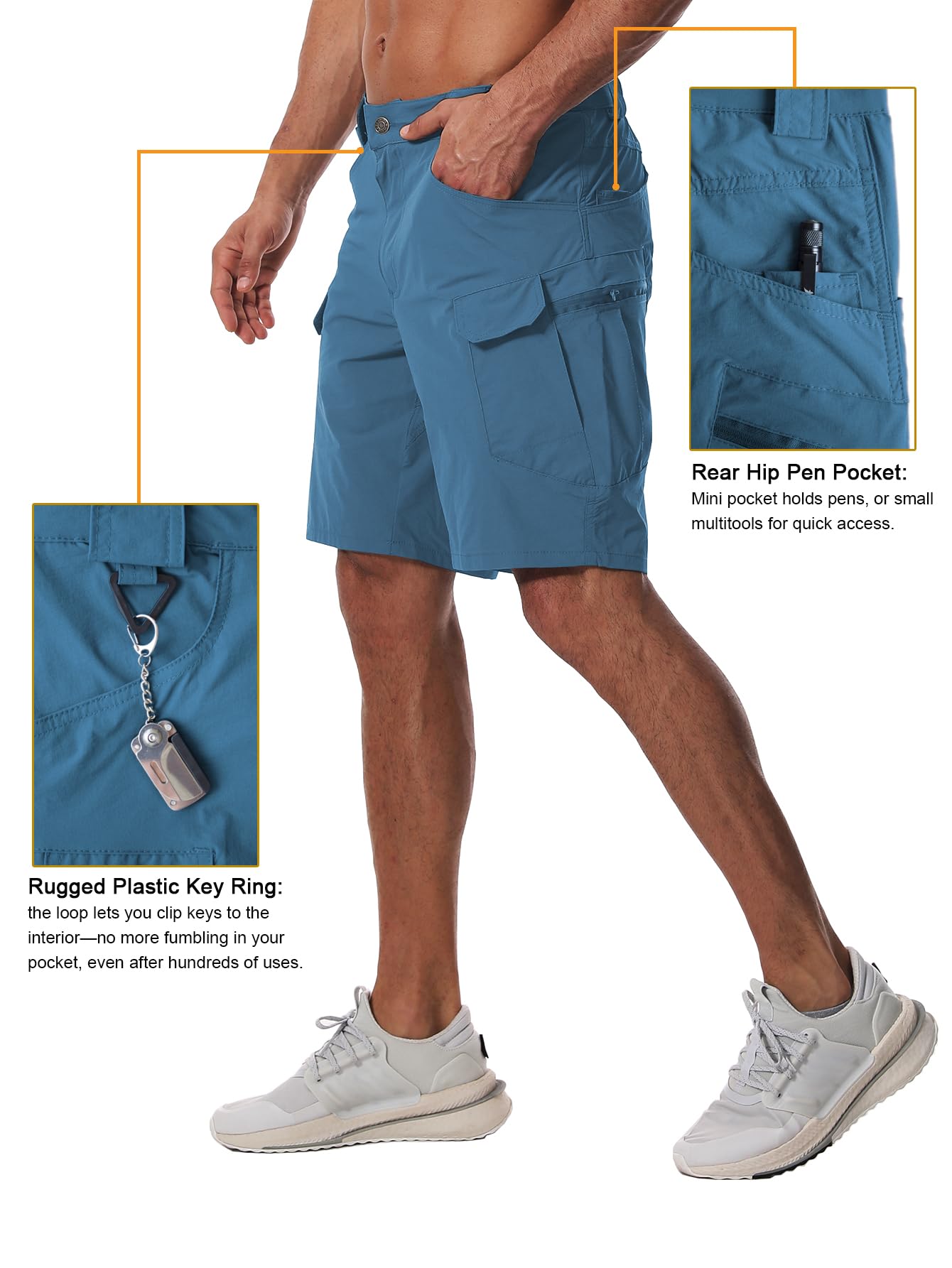 AUTIWITUA Men's Hiking Cargo Shorts Quick Dry 9" Lightweight Tactical Work Shorts with Pockets(No Belt) Blue