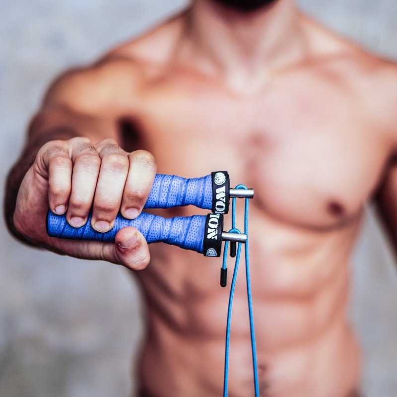 WOD Nation Adjustable Jump Rope - Dual-Speed Cables for HIIT & Fitness - Quick Adjustments for Smooth Jumping Rope Workouts - Travel Bag Included for On-the-Go Gym Accessory - 11 ft, Blue