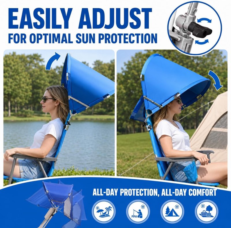Universal Wind-Resistant Chair Umbrella Canopy - Foldable UPF 50+ Sun Shade with Adjustable Clamp | Fits Most Beach & Camping Chairs
