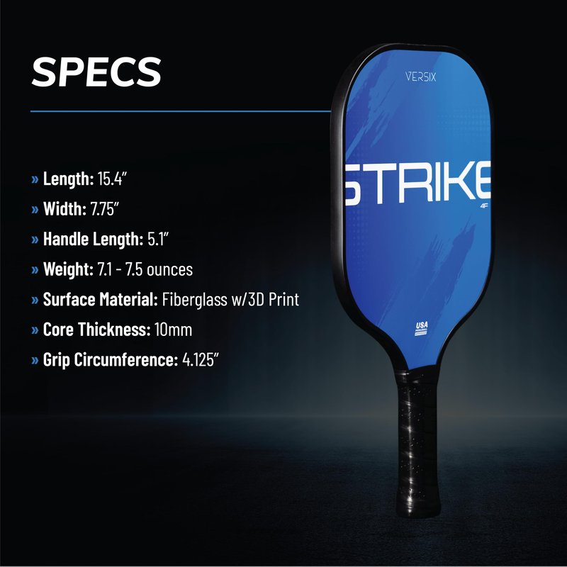 Versix Strike 4F Pickleball Paddle - Lightweight 7.1-7.5 oz, 10mm Polypropylene Core, Glass Fiber Face, 5.1" Handle, Beginner & Intermediate, Blue