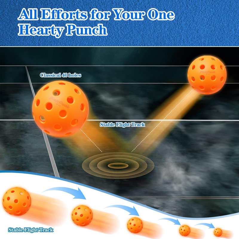 PickPeak Outdoor Pickleball Balls, 4 Pack| 12 Pack 40 Holes Premium Pickle Balls 2024 Quiet Pickleballs for All Levels Sport Durable and High Visibility Ball Usapa Standard Orange