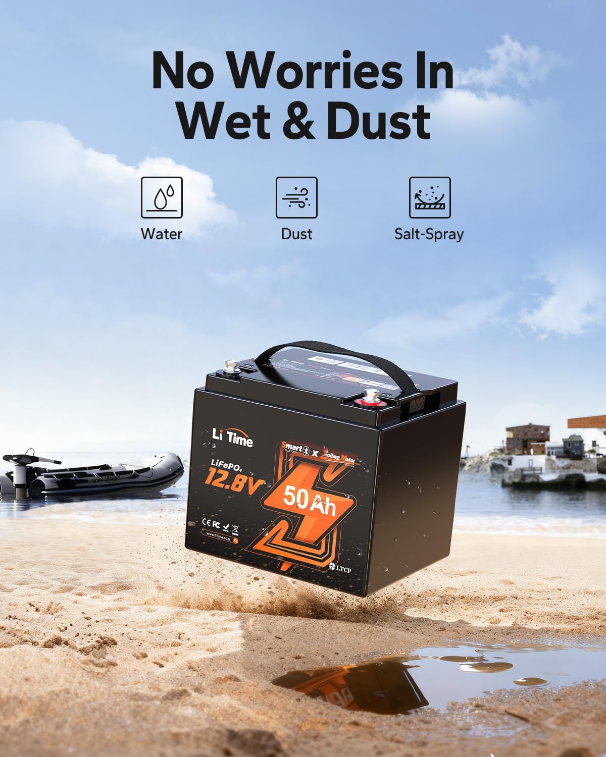 LiTime 12V 50Ah LiFePO4 Lithium Trolling Motors Battery Bluetooth, 4000+ Deep Cycle Marine Battery with Low-Temp Protection, EV-Grade Cells & Smart 50A BMS, Perfect for RV, Boat, Fishing Finder