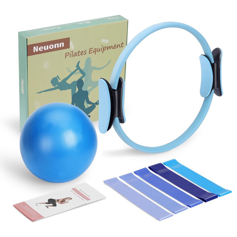 Neuonn Pilates Ring Set for Home Workout, Pilates Essentials Kit for Women, [12'' Fitness Circle, Pilates Balls, Resistance Bands] Starter Set for Yoga, Exercise, Toning and Flexibility