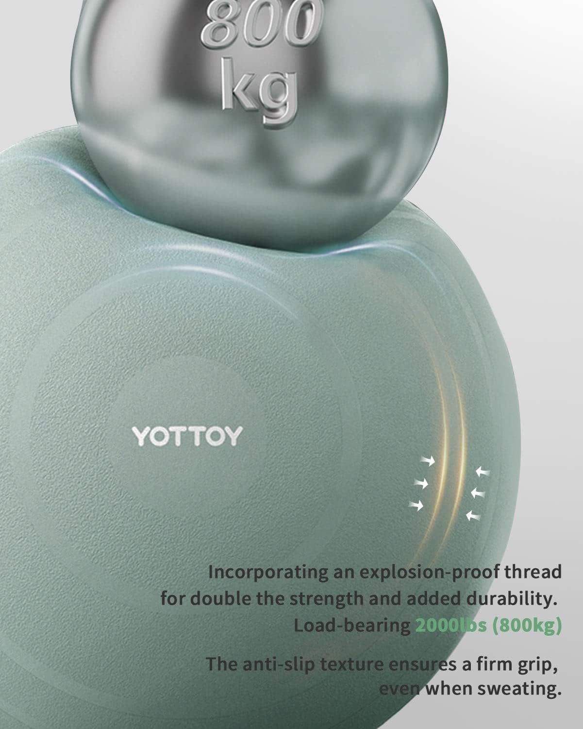 YOTTOY Anti-Burst Exercise Ball for Working Out, Yoga Ball for Pregnancy,Extra Thick Workout Ball for Physical Therapy,Stability Ball for Ball Chair Fitness with Pump (Green)