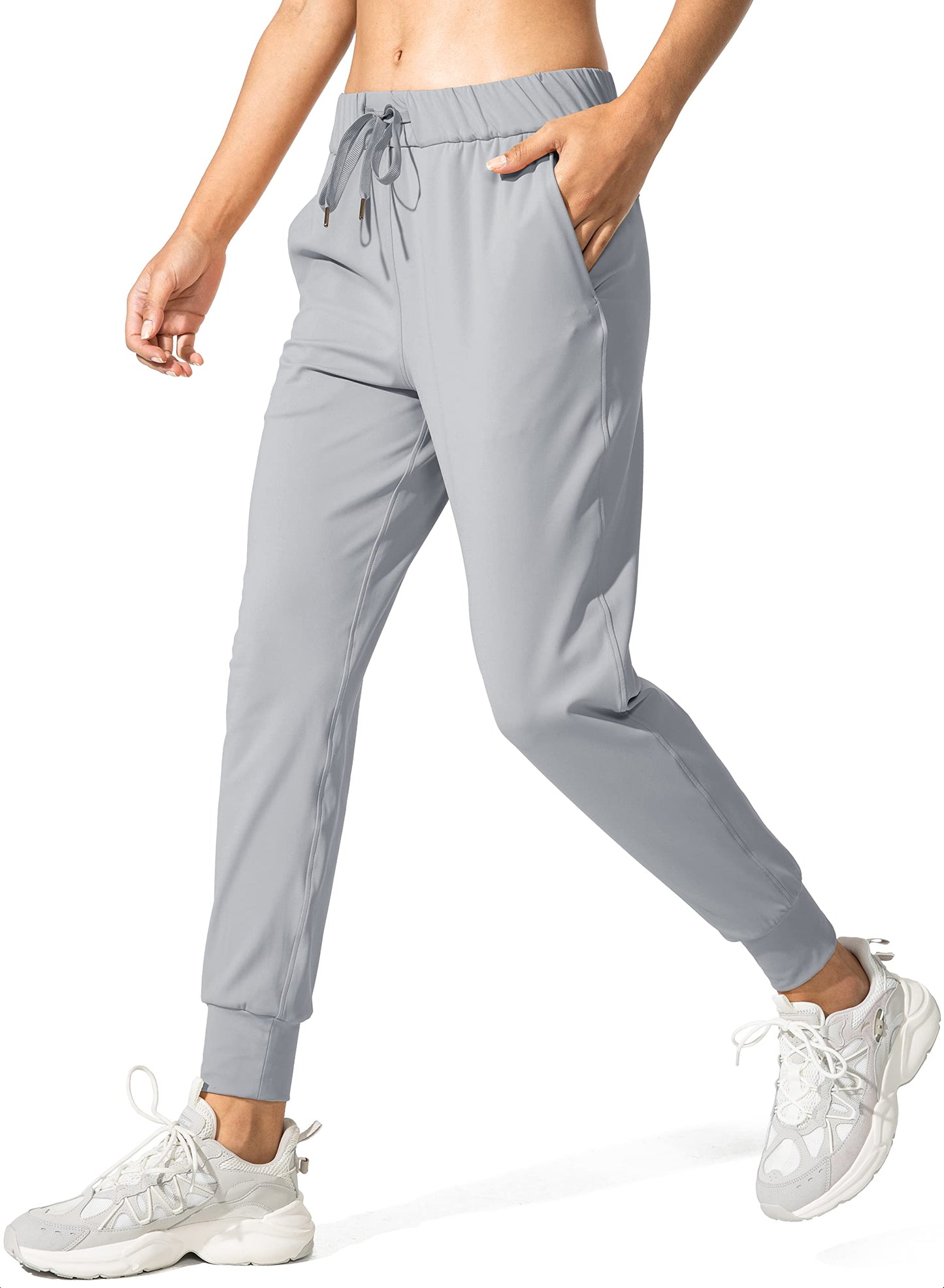 SANTINY Women's Joggers Pants Pockets Drawstring Running Sweatpants for Women Lounge Workout Jogging(Bright Grey_XXL)
