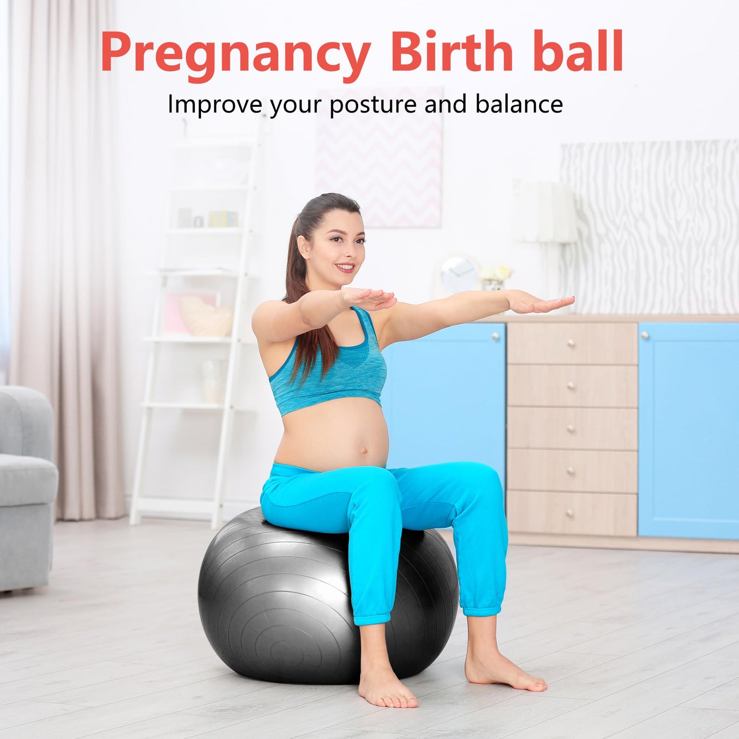 PRIMASOLE Exercise Ball for Balance Stability Fitness Workout Yoga Pilates at Home Office & Gym 75cm Black, 29.5 inch & 75 cm