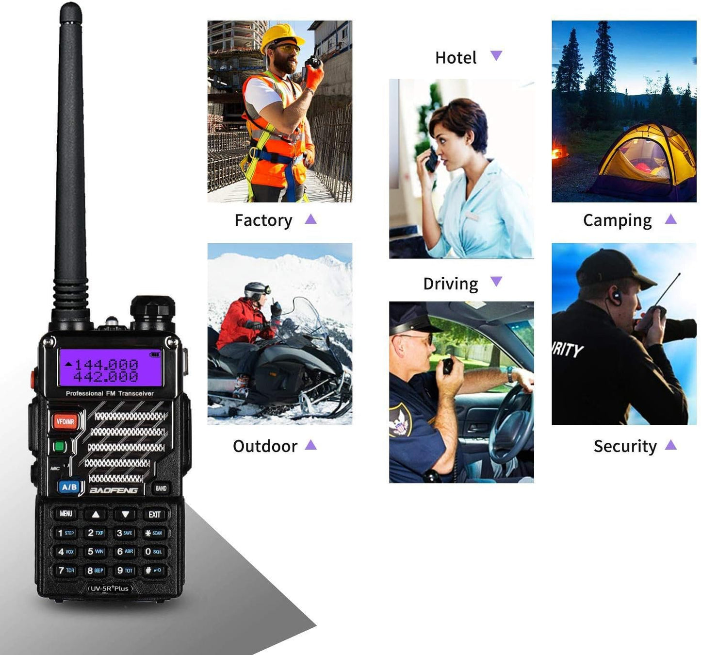 BAOFENG UV-5R+ Two Way Radio | Long Range Walkie Talkie for Adults, Rechargeable, Black, 144-148MHz, 420-450MHz