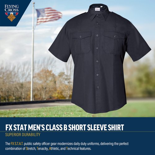 Flying Cross FX STAT Mens Law Enforcement Shirts, Police Uniform, Sheriff, EMT, Fire Department, Paramedic, Public Safety Officer Gear Security Clothing, Class B Short Sleeve, Oxford Grey, Medium