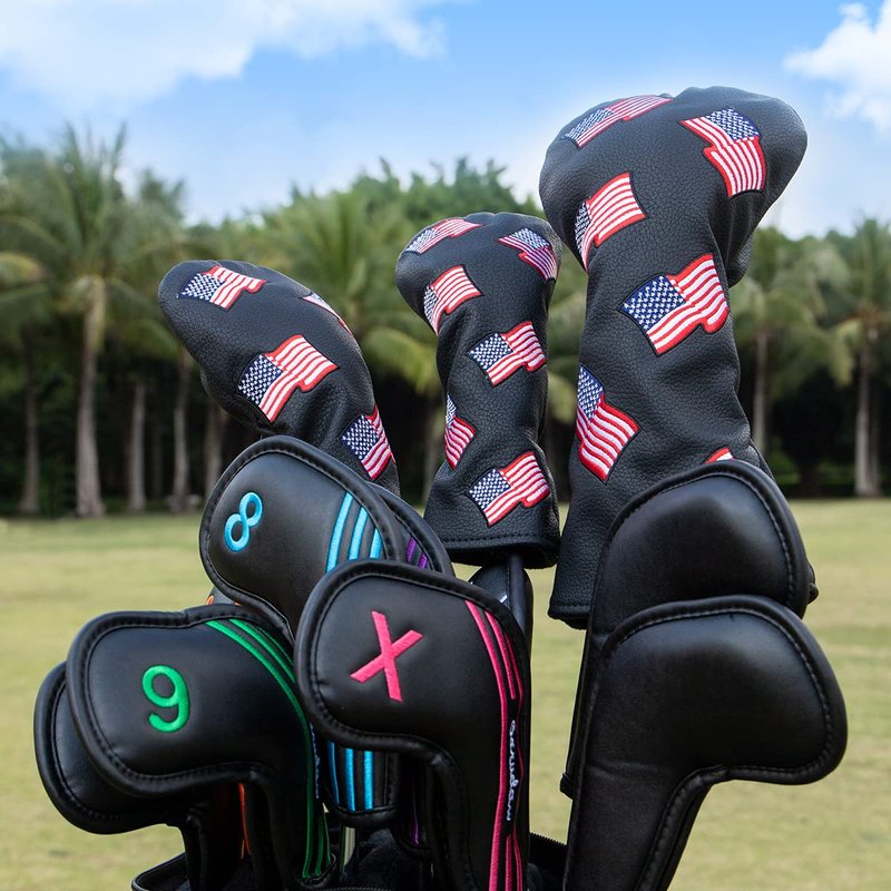 Barudan Golf Fairway Wood Head Cover Headcover, Patriotism USA Golf Fairway Headcover Interchangeable # 3 4 5 7 X Fairway Head Cover Golf Protective Case