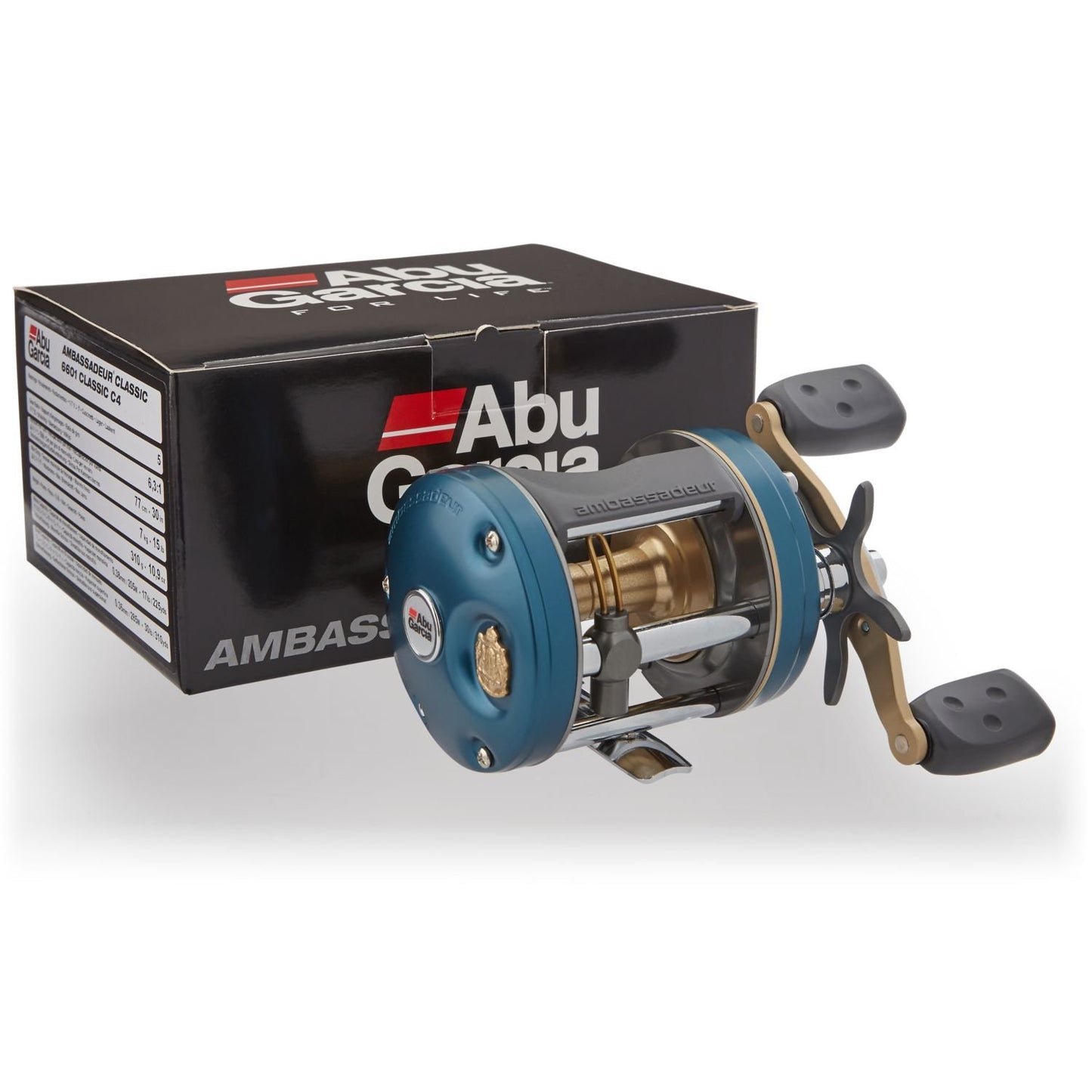 Abu Garcia Ambassadeur C4 Conventional Reel, Size 6600 (1292717), 4 Stainless Steel Ball Bearings + 1 Roller Bearing, Carbon Fiber Star Drag, Max of 15lb | 6.8kg,Blue