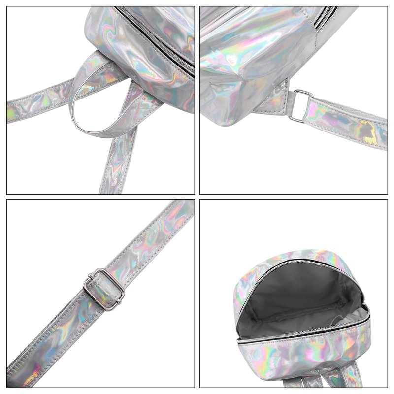MOSSTYUS Small Holographic Rainbow Shoulder Bag Metallic Satchel Shiny Travel Daypack for Women Men Lady