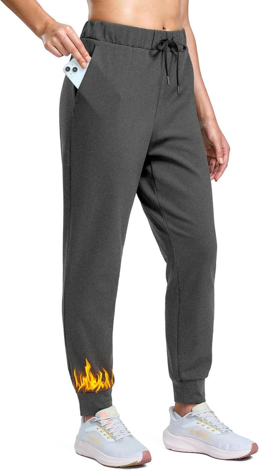 SANTINY Women's Fleece Lined Joggers - Waterproof Thermal Sweatpants for Winter Hiking & Running | Pockets, Drawstring
