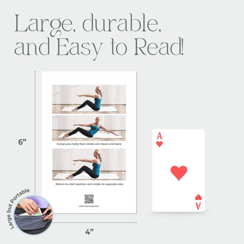 52 Premium Pilates Cards - 40 Pilates exercises- Led by Stott Pilates Certified Instructor- Detailed photos- Video Instructions - Do Pilates at Home- No equipment needed.