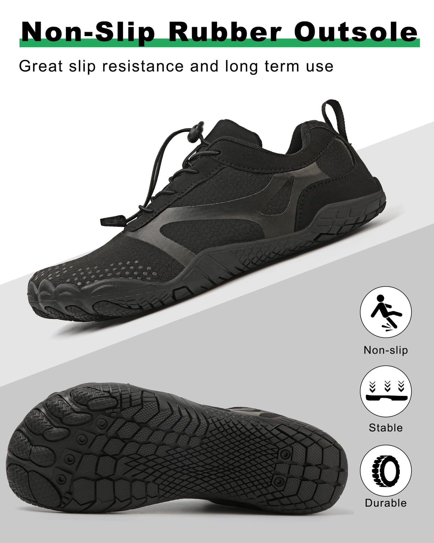 todaysunny Barefoot Shoes Mens Womens Minimalist Cross Training Shoes with Wide Toe Box Athletic Zero Drop Trail Walking Hiking Running Sneakers Black