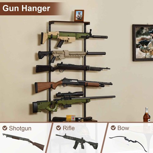Poyilooo Gun Rack, Indoor Gun Racks for Wall Mount Gun Display Stand, Floor Gun Stand Holds up 5 Guns Storage Airgun Rifle Holder Hunting Gun Shelf (Black, Large-19.7" L)
