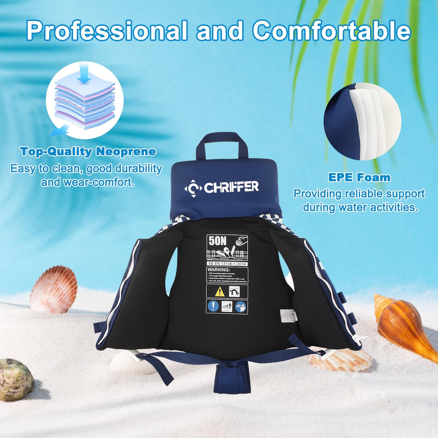 Chriffer Kids Swim Vest Life Jacket for 20-70 Pounds Boys and Girls, Zipper Style Easy On and Off, Floatation Life Jacket for 2, 3, 4, 5, 6, 7, 8, 9, 10 Years Old Beach Pool Water Park