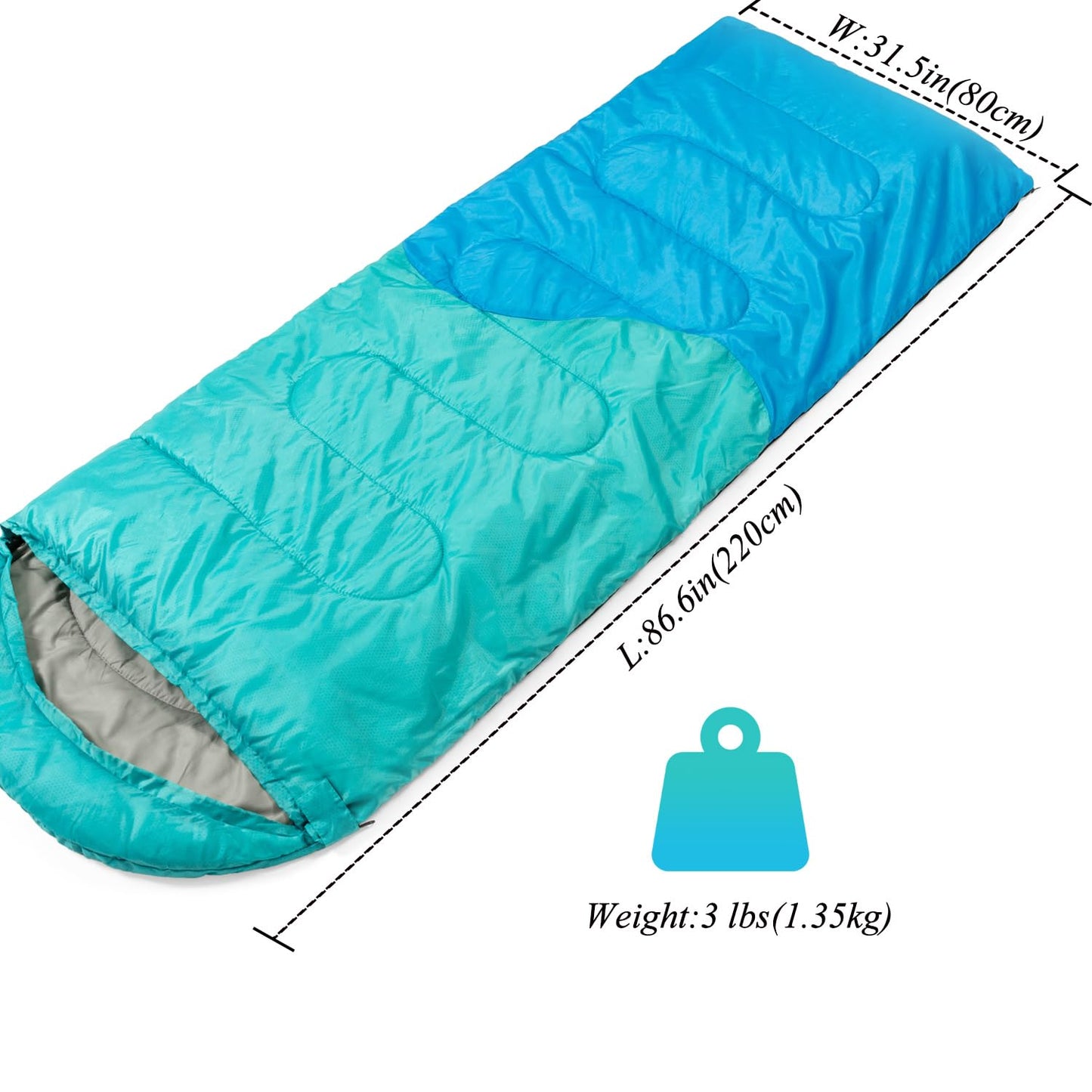 Sleeping Bag - 3 Seasons for Adults Kids Boys Girls Camping Hiking - Warm Cold Weather Lightweight Portable with Compression Bag for Backpacking in Spring, Summer, Fall and Winter