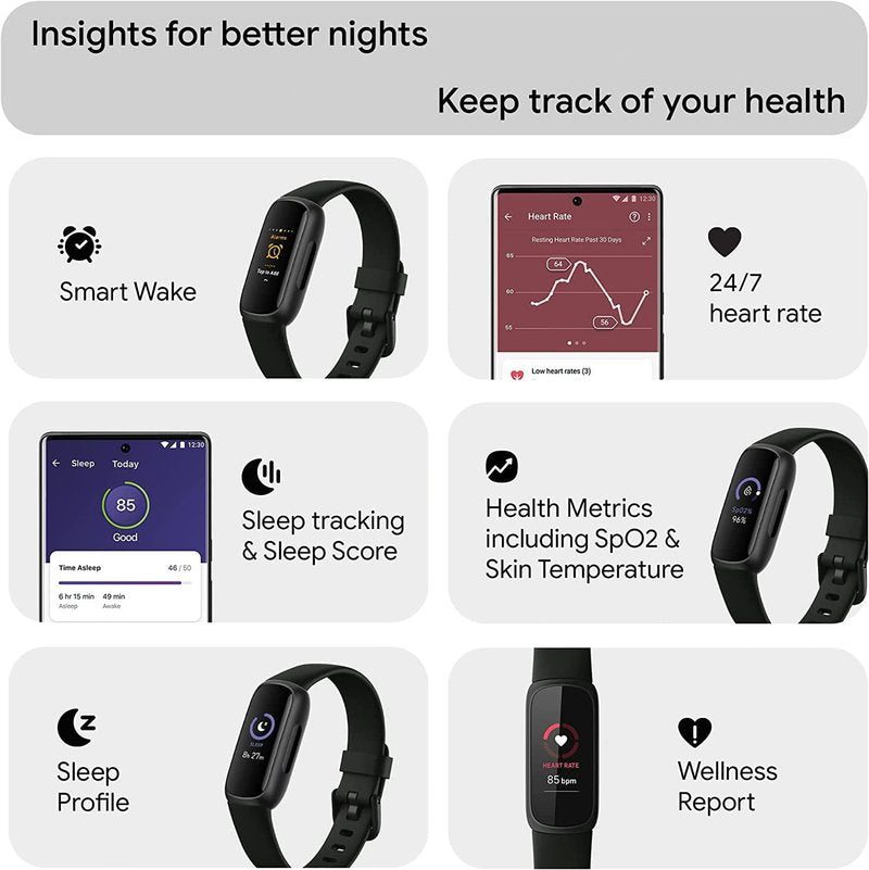 Fitbit Inspire 3 Fitness Tracker - Heart Rate & Sleep Tracking | Black, Includes Bands & Accessories
