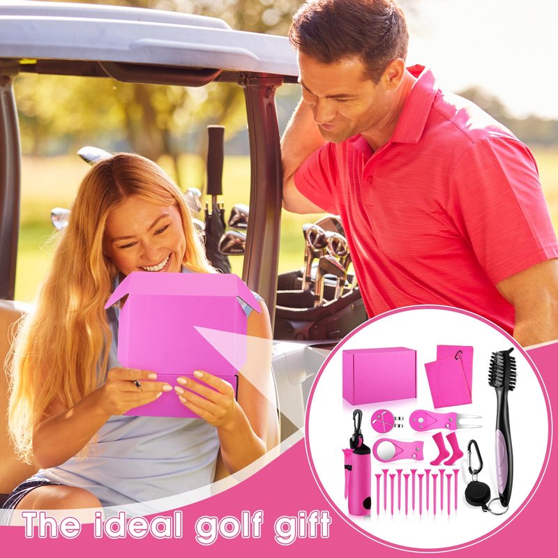 VioraWhite 16 Pcs Pink Golf Accessories Kit for Women Include Golf Towel with Clip, Hat Clip, Balls Holder, Club Cleaner Brush, Divot Repair, 10 Plastic Tees, Pink Socks Gift Set