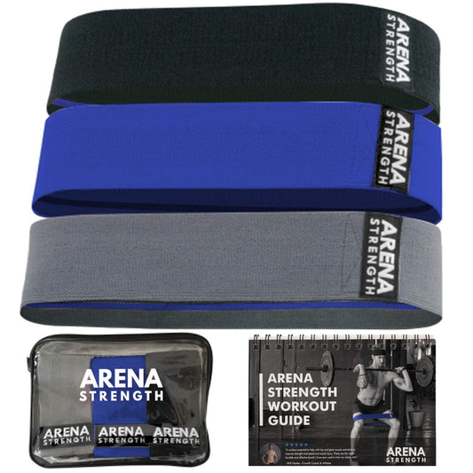 Arena Strength Fabric Glute Bands - Hip Bands for Legs and Butt (3 Pack) Hip Resistance Bands for Men | Leg Resistance Bands for Working Out Including Workout Guide & Travel Case