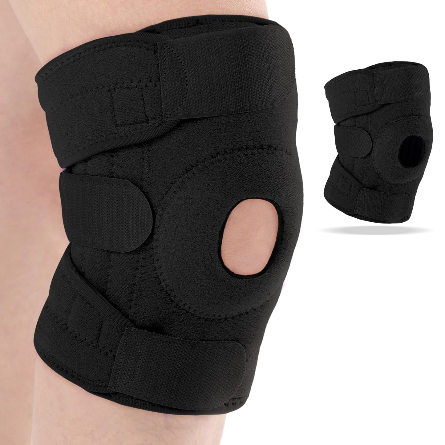 Foilswirl 1 Pcs Kids Knee Brace with Side Stabilizers Patella Gel Pads Adjustable Straps Youth Child Knee Brace Support for Meniscus Tear Sports, Meniscus Tear (Black)