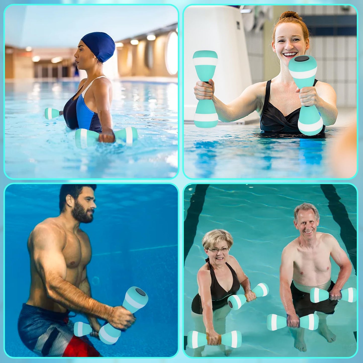 Aquatic Dumbbells, 2PCS Foam Water Weights, Aerobic Exercise Fitness Equipment Dumbbell, Dumbbells Set for Aerobics Weight Loss, Pool Fitness, Water Exercise (Cyan)