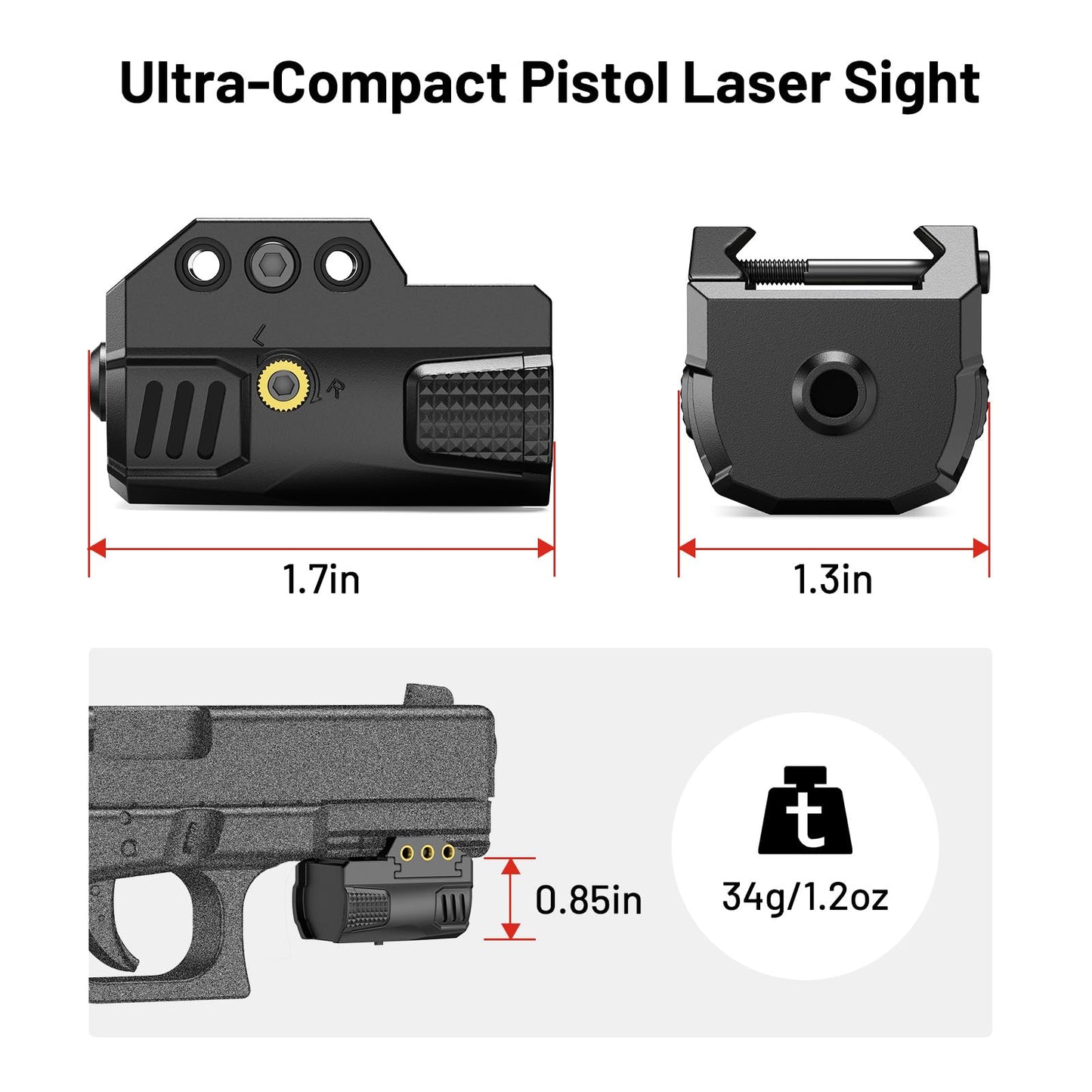 EZshoot Sub-Compact Pistol Laser Sight, Red Laser Sight for Pistol Handgun, Rechargeable Low Profile Laser Beam for 21MM Picatinny Rail Mount, Strobe Mode Available, Ambidextrous Switch