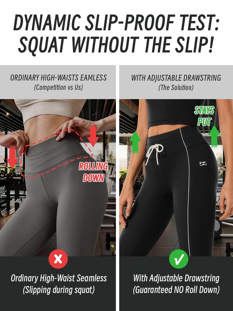 INNO MINT Drawstring Seamless Leggings for Women, High Waist Workout Yoga Pants, Running & Gym Sweatpants