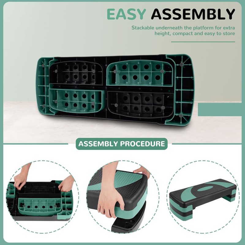 Step Aerobic Platform - Adjustable Height Fitness Stepper with Stackable Risers for Home Gym | Cardio & Strength Training