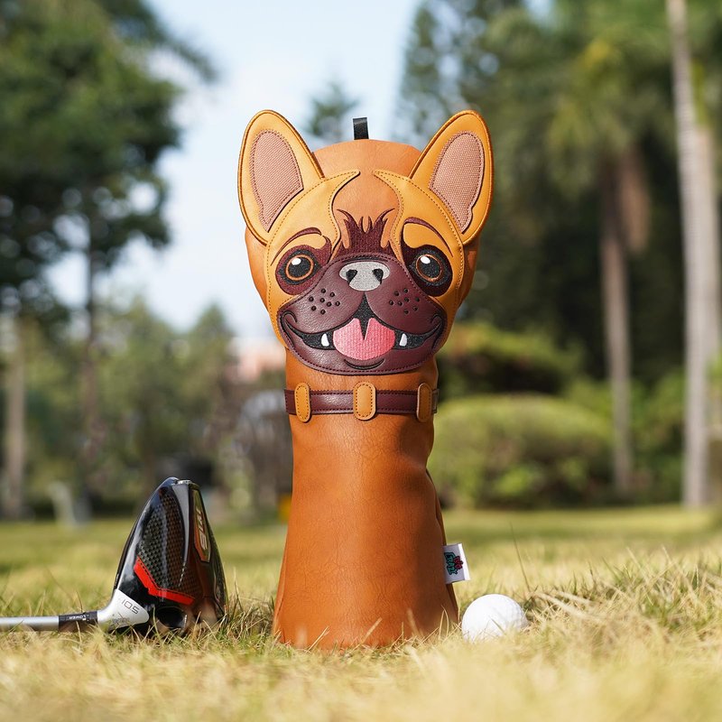 Big Crazy Driver Headcover, Golf Head Covers, French Bulldog Design, Patch Embroidery, Premium PU Leather, Funny Golf Gift