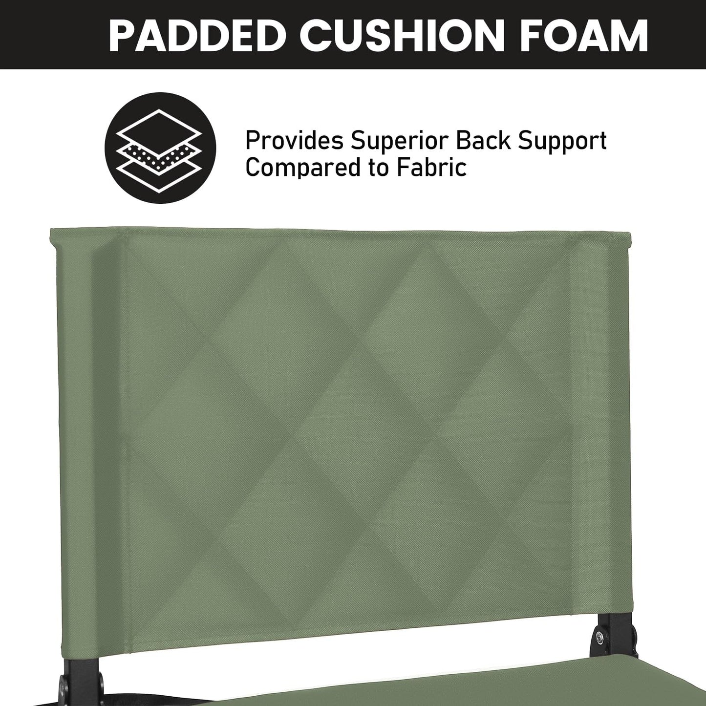 Sheenive Green Stadium Seats for Bleachers with Back Support, Padded Soft Comfy Backs and Cushion, Wide, Portable Folding Comfort Chair with Shoulder Strap, Perfect for Sports Events