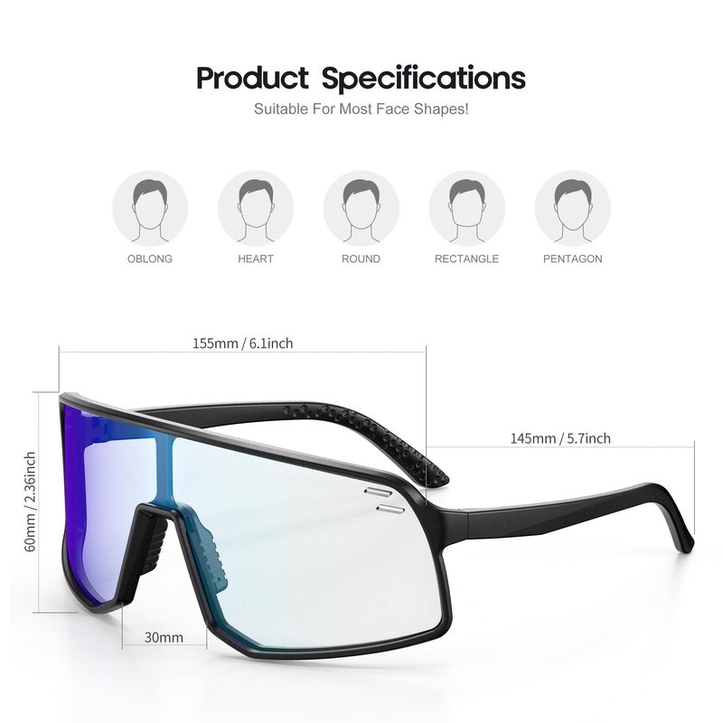 YOZISS Photochromic Sports Glasses for Men & Women – Lightweight Cycling Sunglasses with UV400 Protection, Adjustable Nose Pads, TR90 Frame – for MTB, Running, Baseball, Outdoor Activities (Blue)