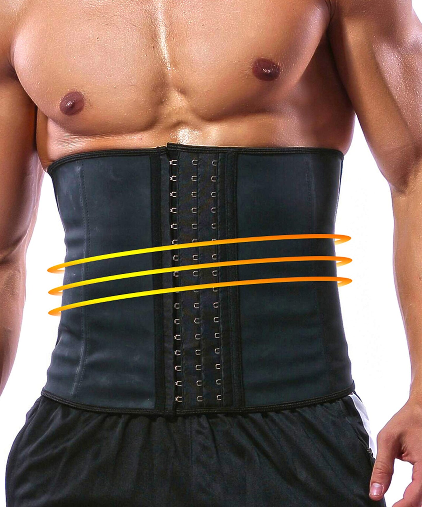 GainKee Latex Men Waist Trainer Corsets with Steel Bone Sweat Sauna Suit for Fitness (6X-Large)