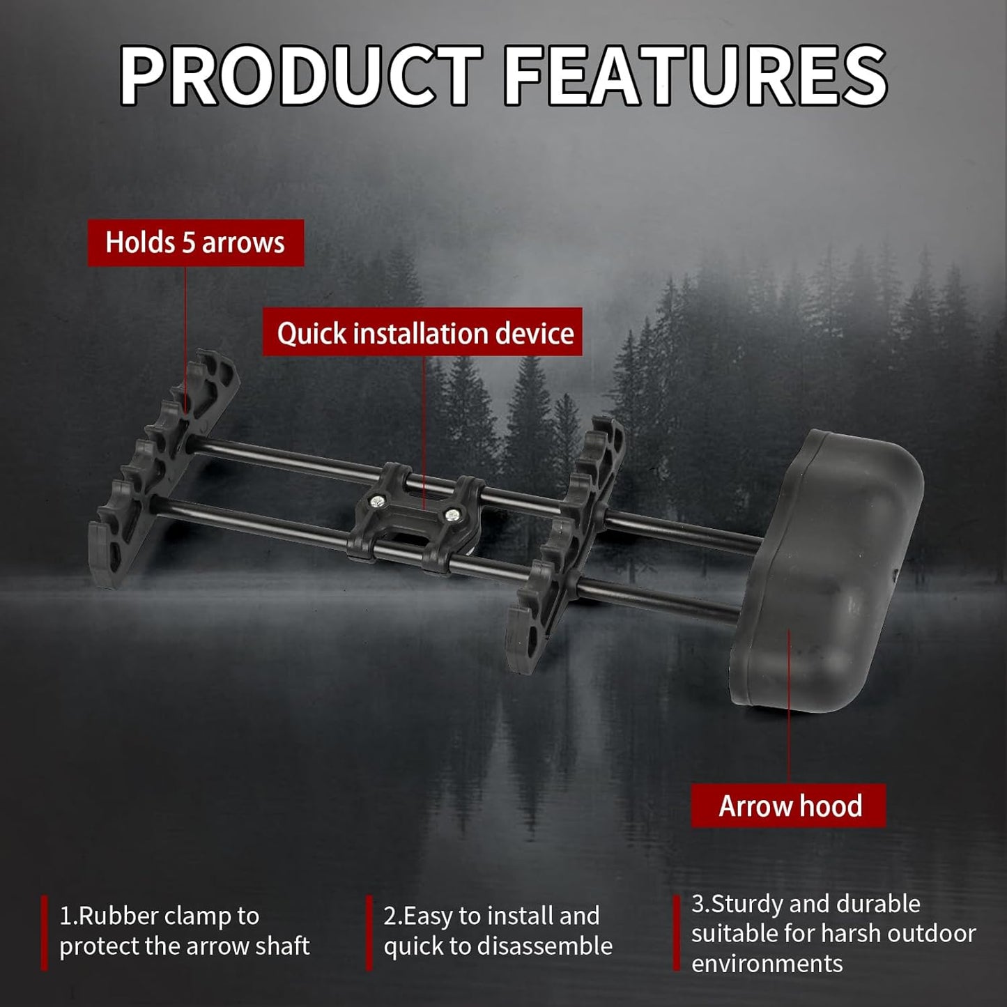 Lightweight Compound Bow Quiver - 5 Arrow Holder with Rubber Gripper & Quick Release System for Archery Shooting Practice