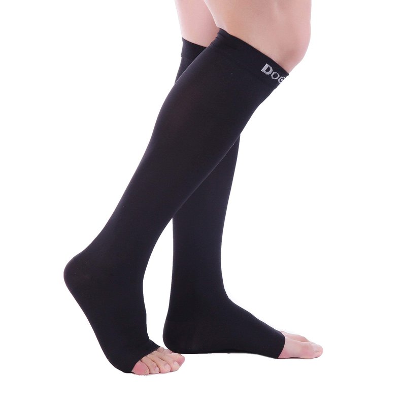 Doc Miller Open Toe Compression Socks, 20-30 mmHg, Toeless Compression Sleeves for Legs, Knee High Stockings for Shin Splints, Varicose Veins, Travel, Calf Support & Muscle Recovery, Men & Women, Pair