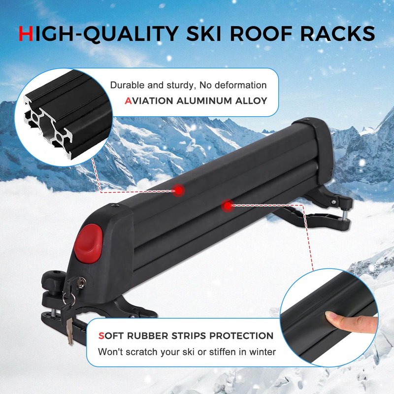 LINGVUM Ski and Snowboard Roof Racks with Anti-Theft Lock, 24.3" Universal Ski Roof Rack Carrier - Fits 6 Pairs Skis or 4 Snowboards, Black