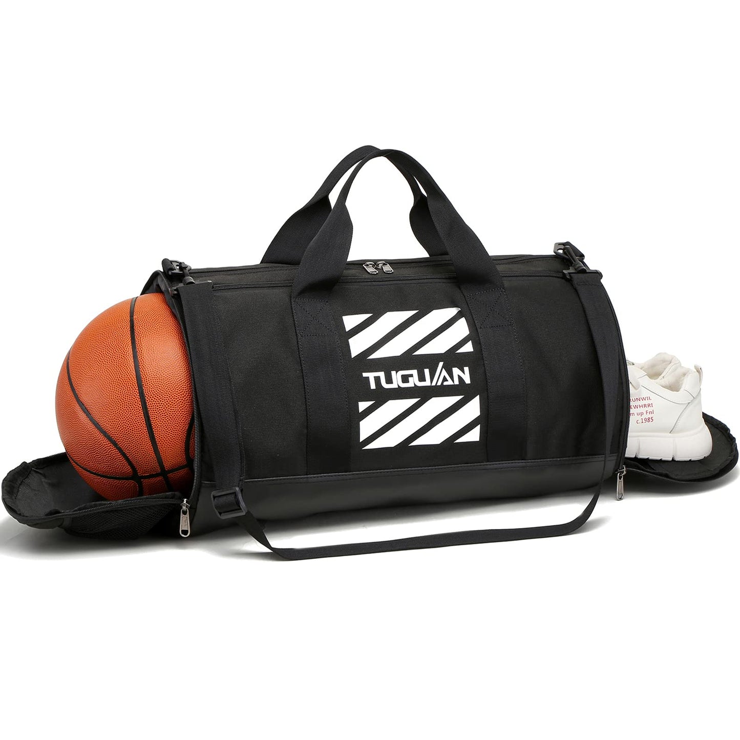 TUGUAN Gym Bag for Men Women with Wet Pocket & Shoe Compartment Travel Duffle Bag Man Sport Basketball Football Bag Weekend Overnight Duffel Bag Gym Tote bag 40L, Black