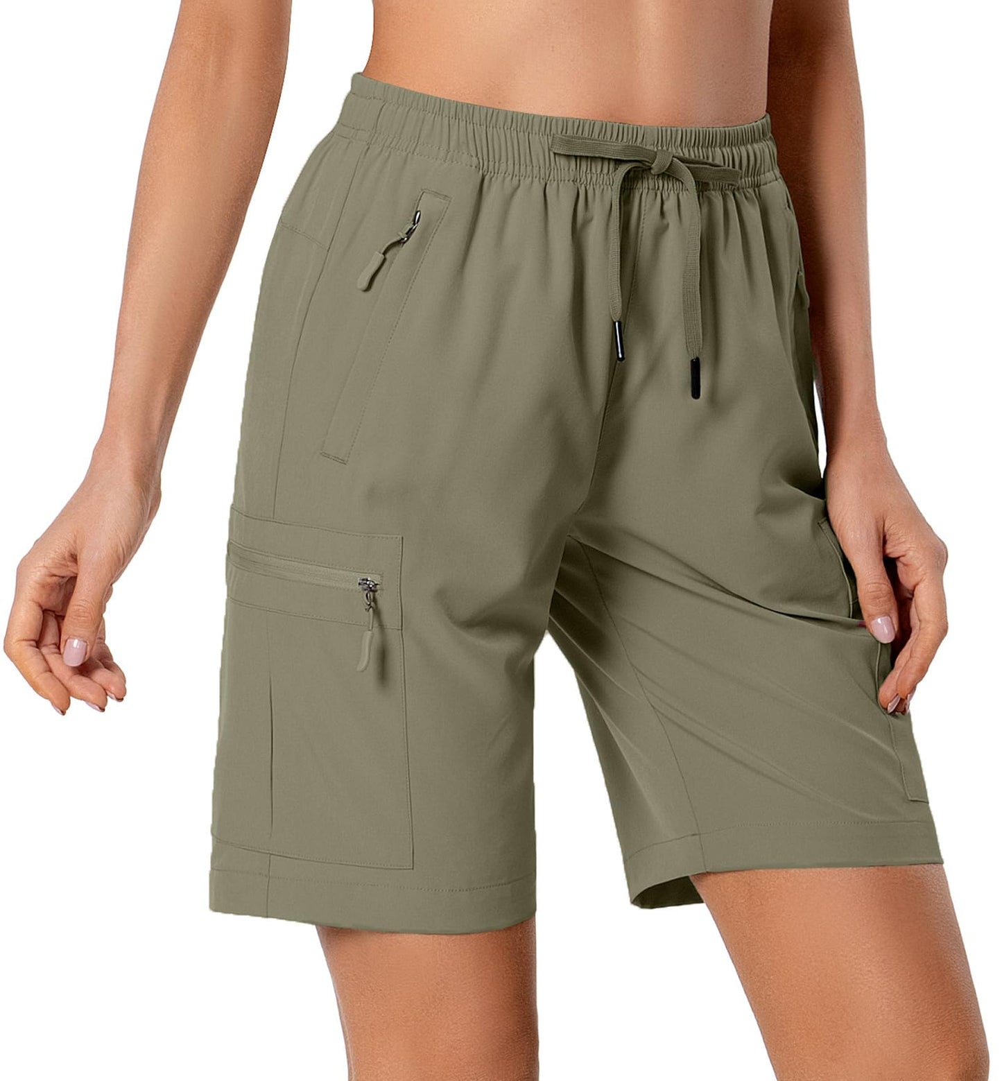 Hugut Women's Lightweight Hiking Cargo Shorts Quick Dry Athletic Shorts Camping Travel Golf Zipper Pockets Water Resistant Slate Green
