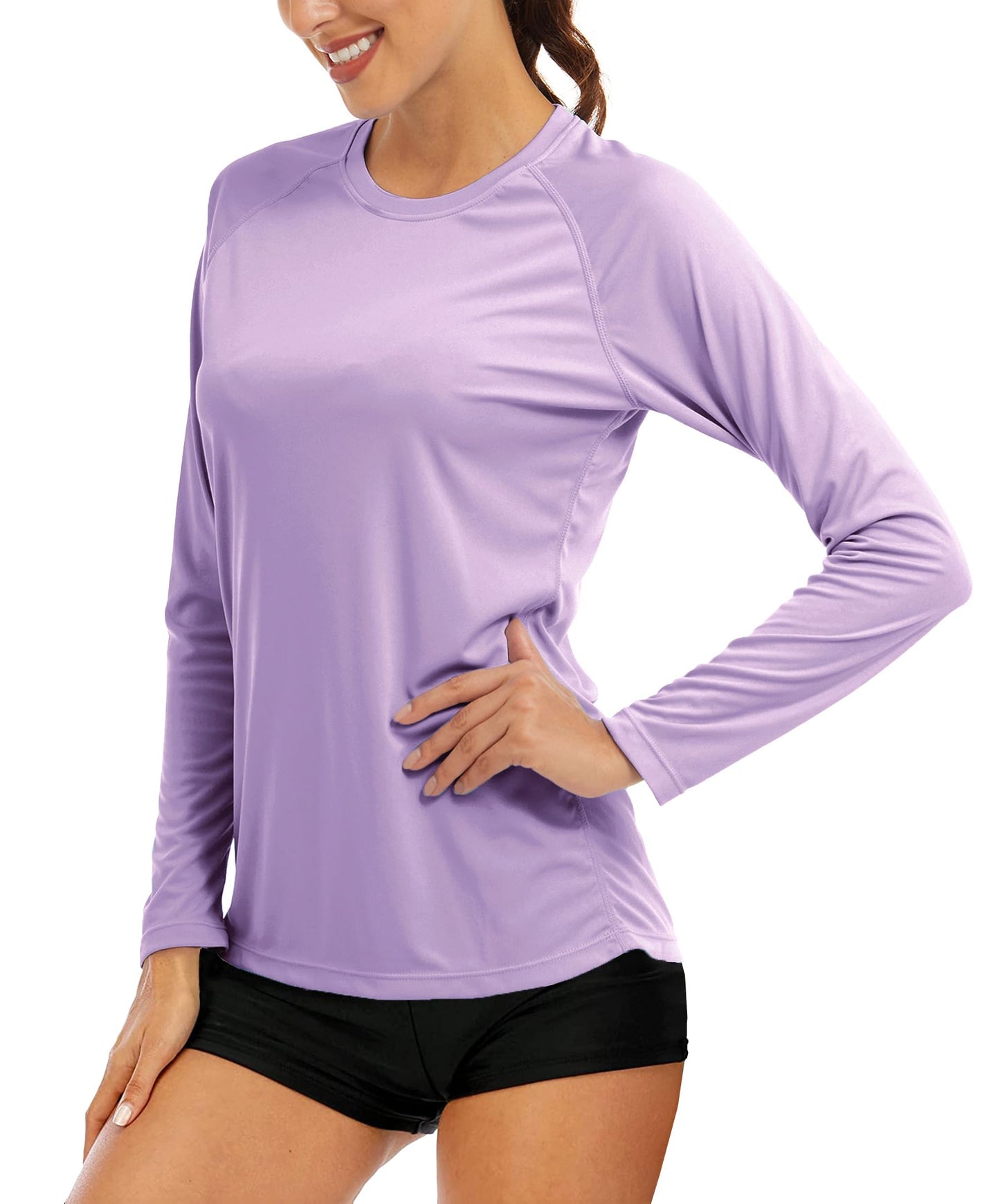 MAGCOMSEN Workout Shirts for Women Running Shirts Women UV Shirts Summer Shirts UV Protection Shirts for Women Long Sleeve Shirts for Women Grey Purple