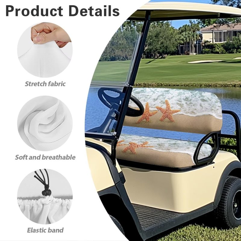 Bulopur Universal Golf Cart Seat Covers Kit Beach Starfish Golf Cart Front Seat Blanket Soft Elastic Golfcart Seats Covers Compatible with EZGO Txt & Club Car
