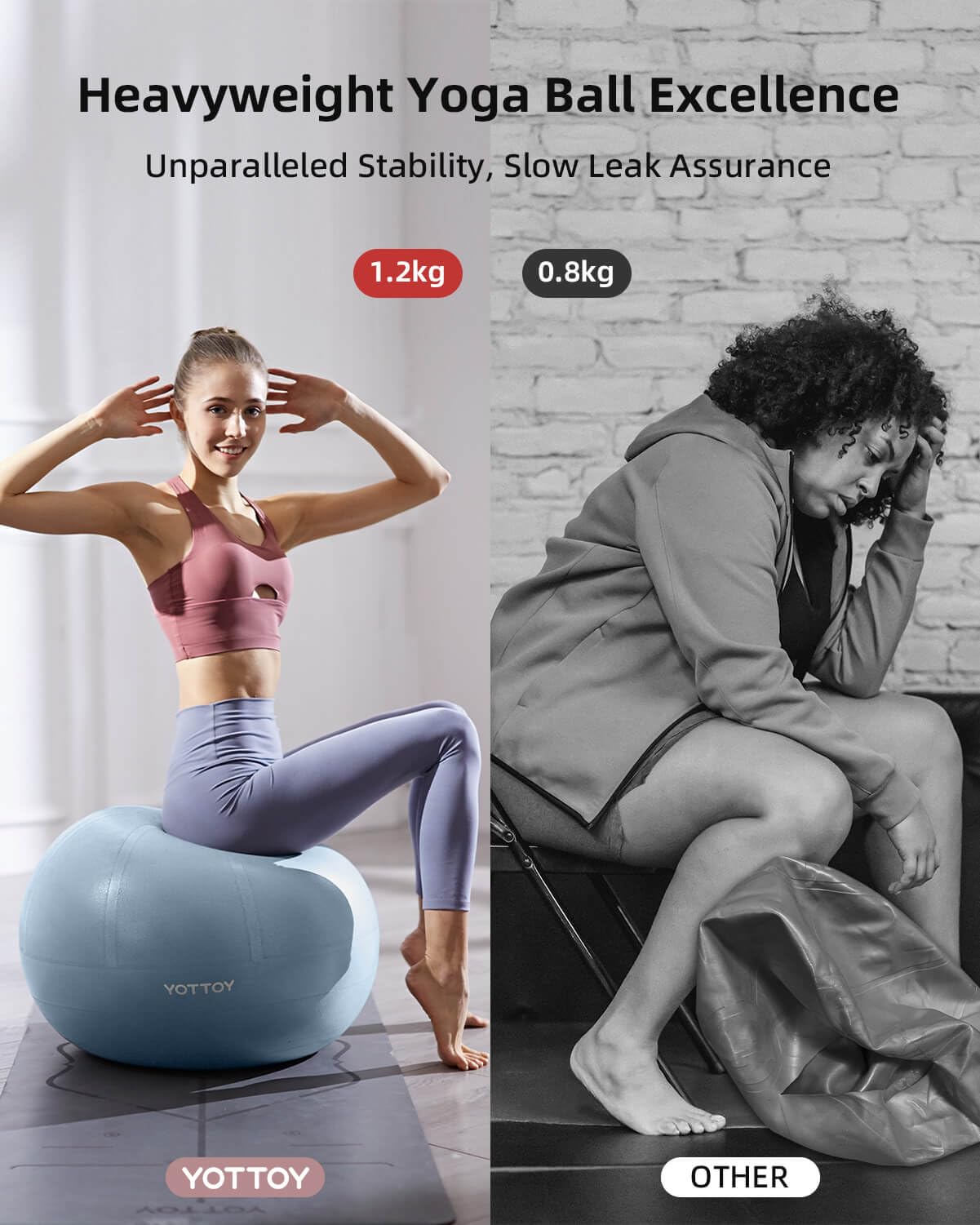 YOTTOY Anti-Burst Exercise Ball for Working Out, Yoga Ball for Pregnancy,Extra Thick Workout Ball for Physical Therapy,Stability Ball for Ball Chair Fitness with Pump (Blue)