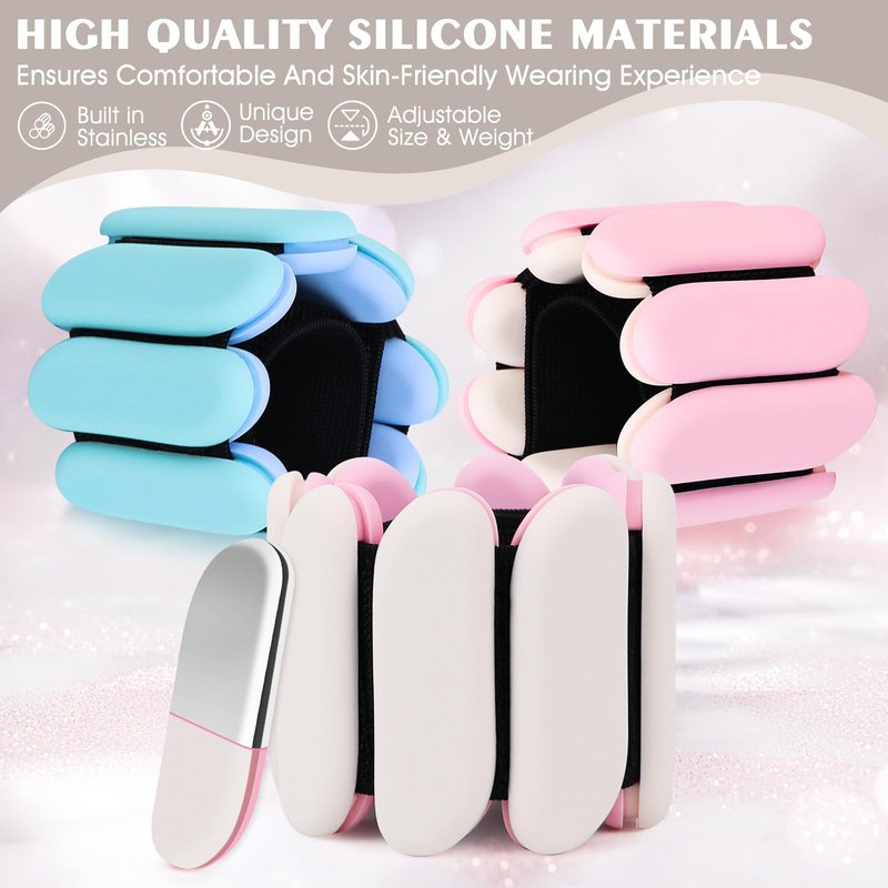 Wrist Weights, Wrist and Ankle Weights for Women and Men(1Lbs Each), Adjustable 2lb Wearable Silicone Weighted Bangles, Fits for Yoga, Pilates, Home Gym, Dance, Swimming, Jogging, Cardio, Strength Training (White)