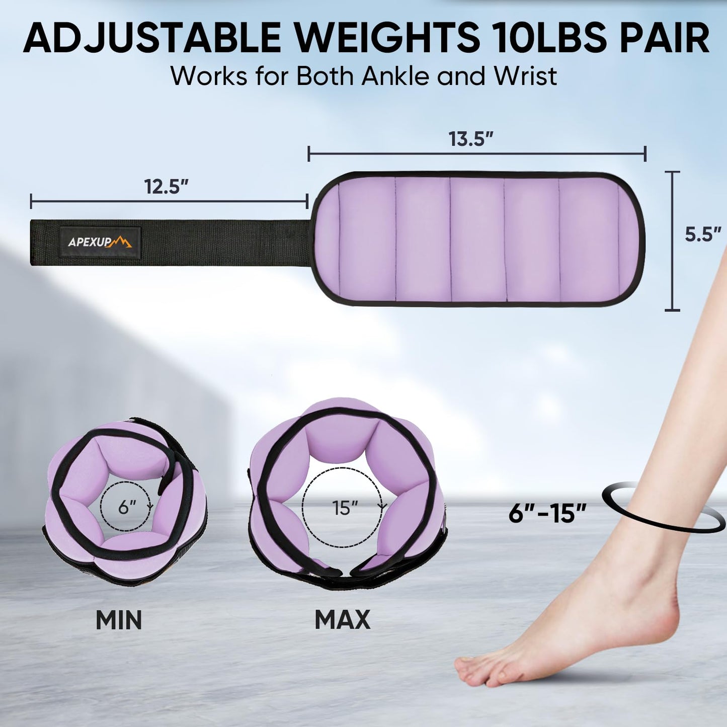 APEXUP 10lbs/Pair Adjustable Ankle Weights for Women and Men, Modularized Leg Weight Straps for Yoga, Walking, Running, Aerobics, Gym (Pastel Purple)